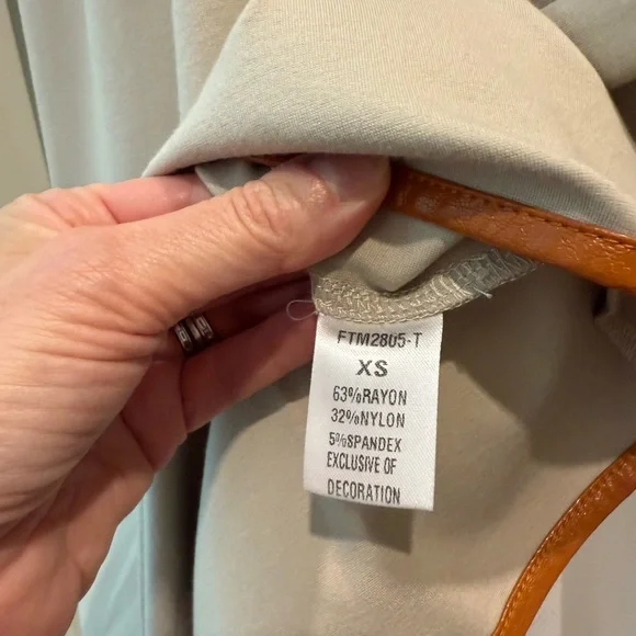 THML Womens Tan Button Down Shirt with Brown Faux Leather Collar - Picture 4 of 5